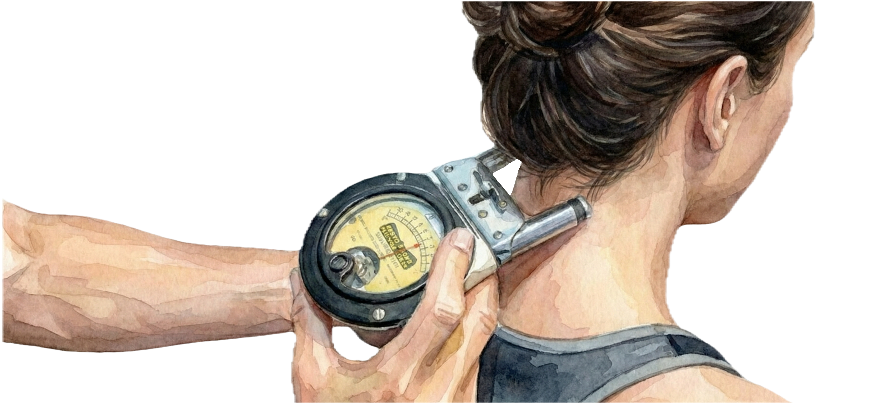 Watercolor illustration of a Nervoscope being used on a patient's neck