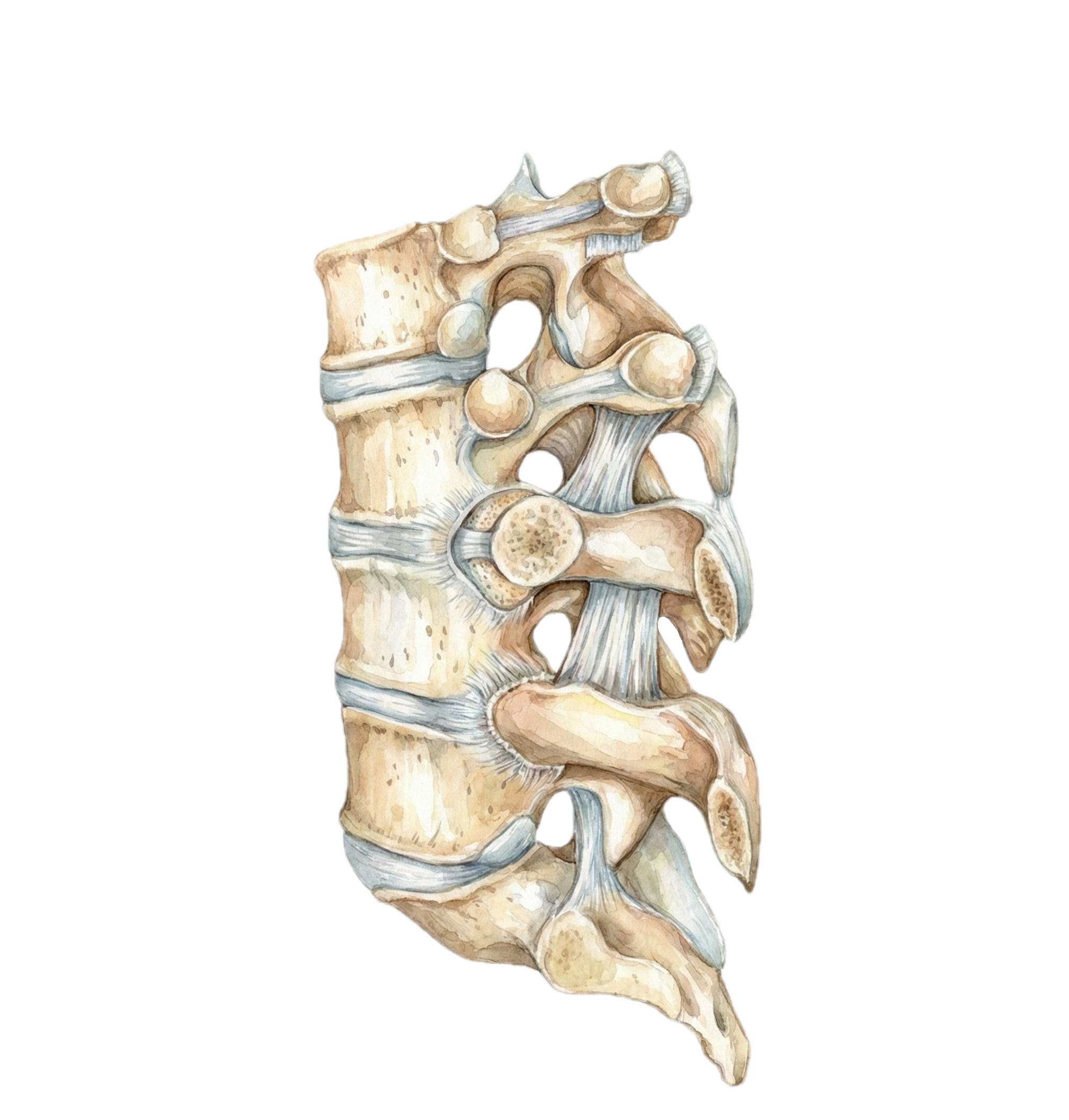 Watercolor profile view of the cervical spine